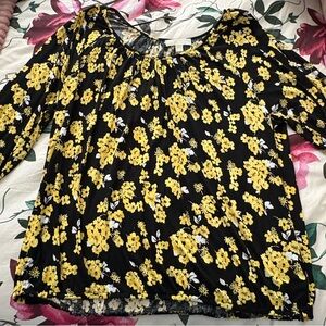 Michael Kors Black and Yellow Floral Blouse size 2X
